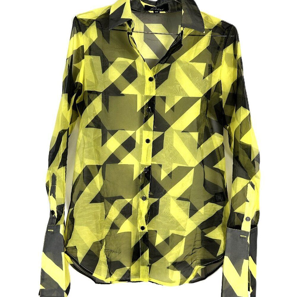 0366 Pantora Latisha Houndstooth Sheer Button Up Shirt XS